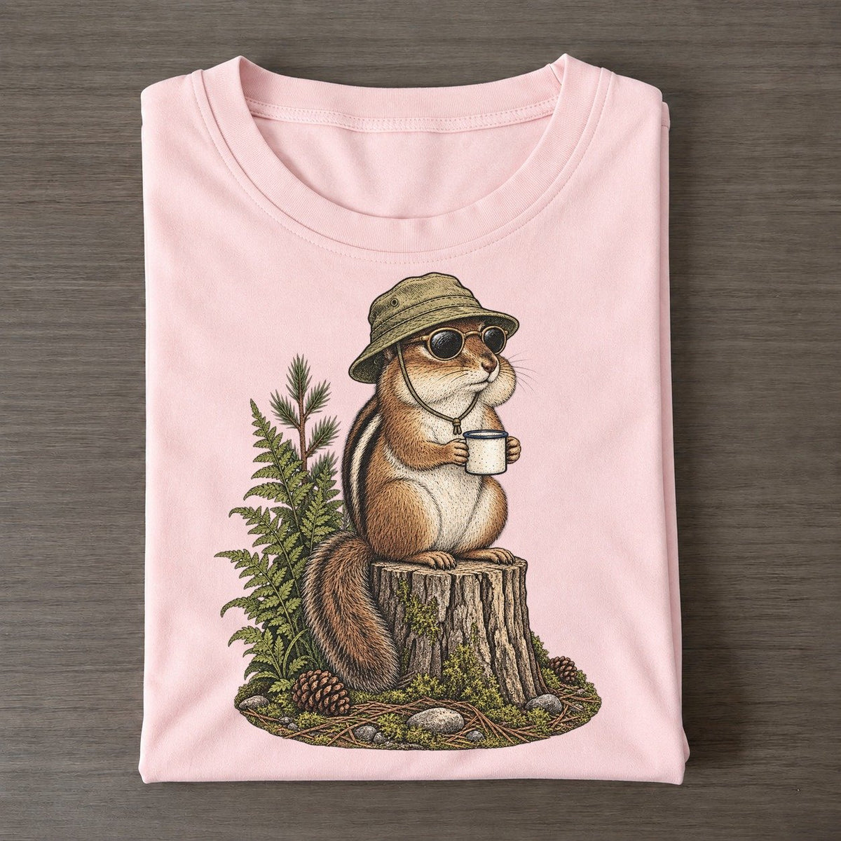 Chipmunk Pocket Coffee Slow Camp Club Classic T-shirt – Pink