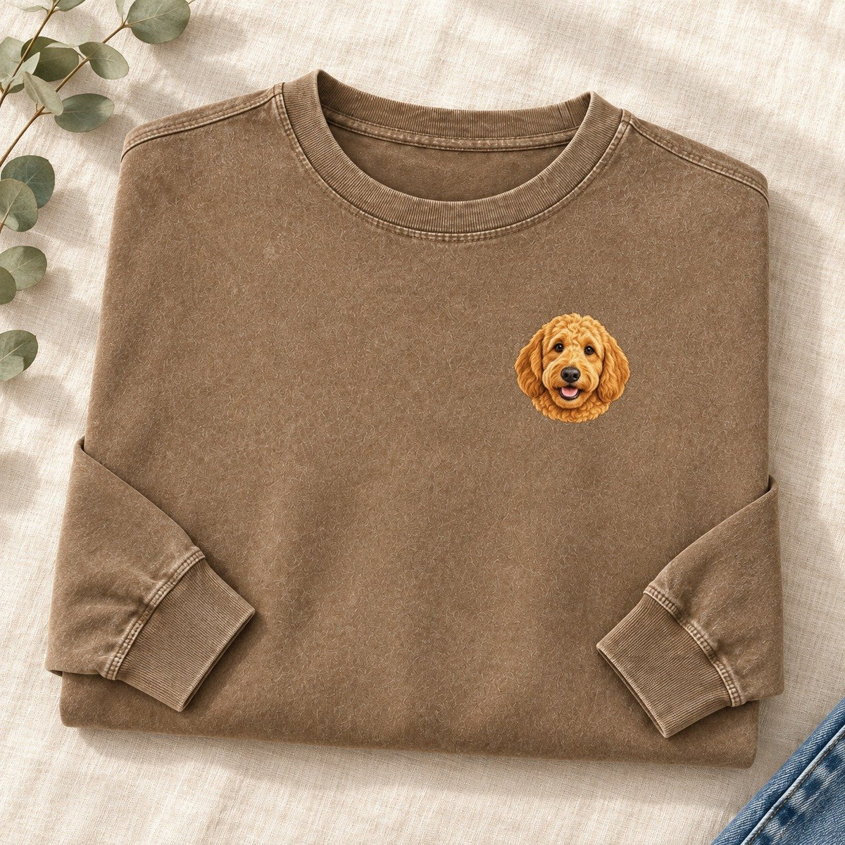 Goldendoodle Left Chest Washed Long Sleeve T-Shirt – Coffee