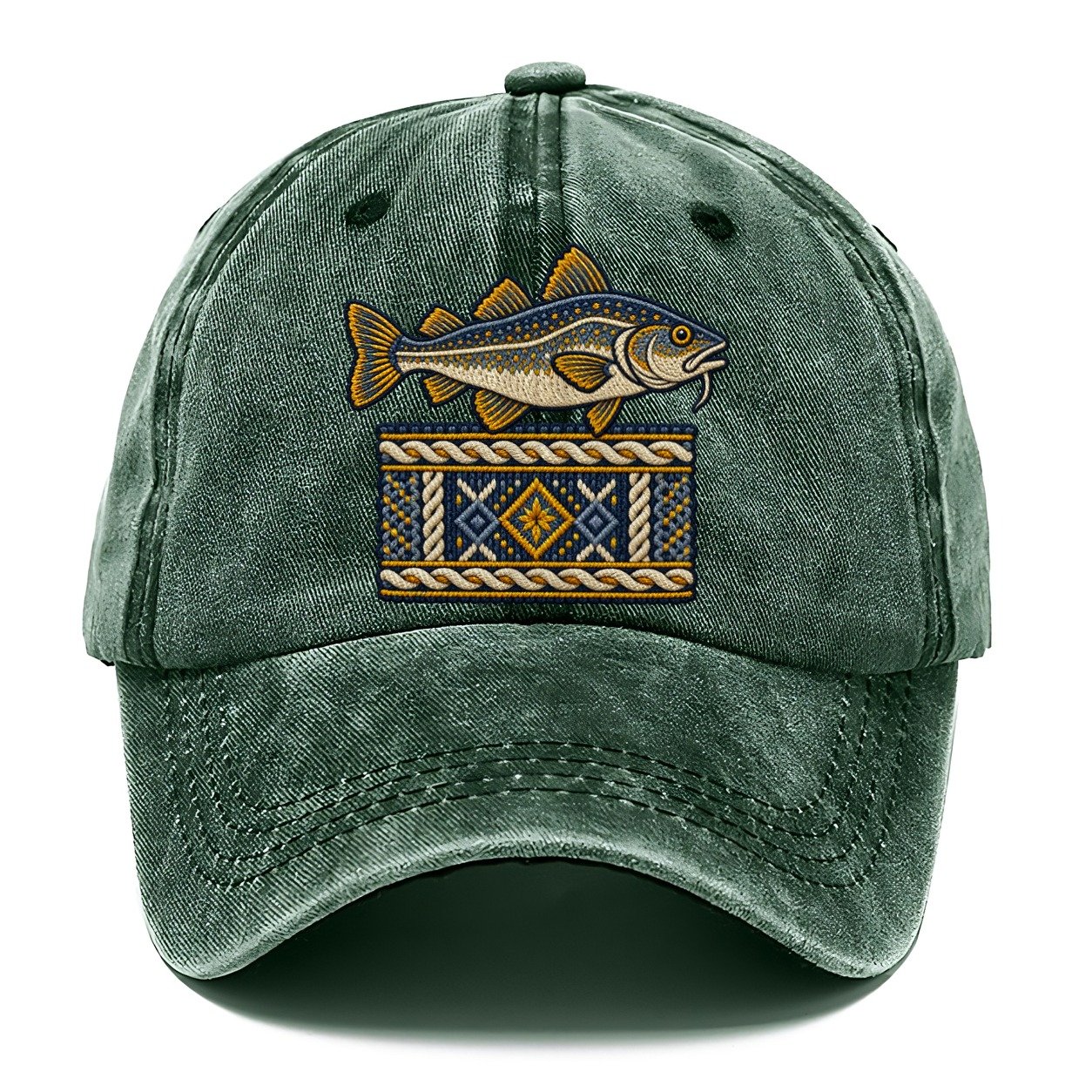 Fisherman S Gansey Knit And Cod Uk Culture Heritage Classic Cap – Forest Mist