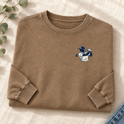 Golf Swing Left Chest Washed Long Sleeve T-Shirt – Coffee