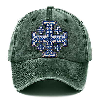 Blue And White Glazed Tile Jerusalem Cross Classic Cap – Forest Mist