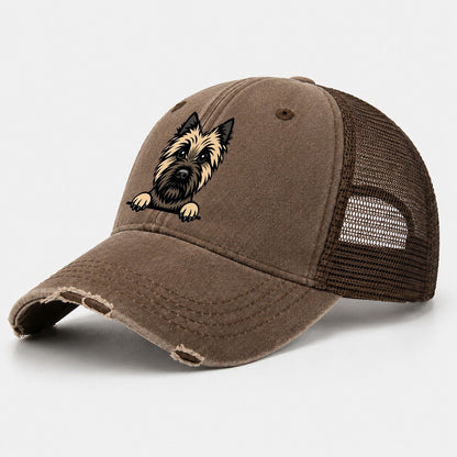 Cairn Terrier Wheaten Colored Pose Washed Trucker Hat – Coffee