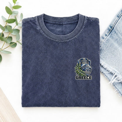 Greece Country Pride Left Chest Vintage T-shirt – Blue