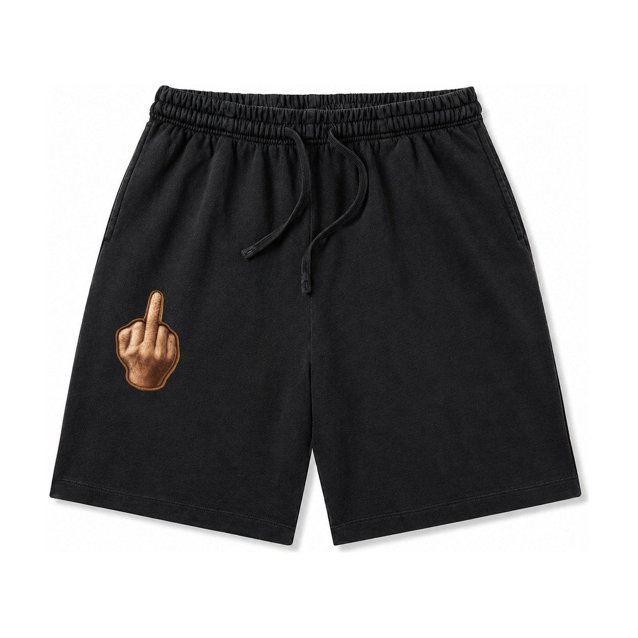 Middle Finger Hand Gesture In Skin Tone Attitude Washed Shorts – Black