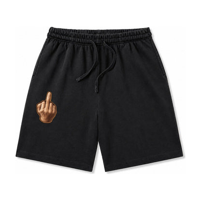 Middle Finger Hand Gesture In Skin Tone Attitude Washed Shorts – Black