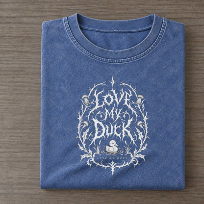 Love My Duck Unreadable Feelings Vintage T-shirt – Washed Blue