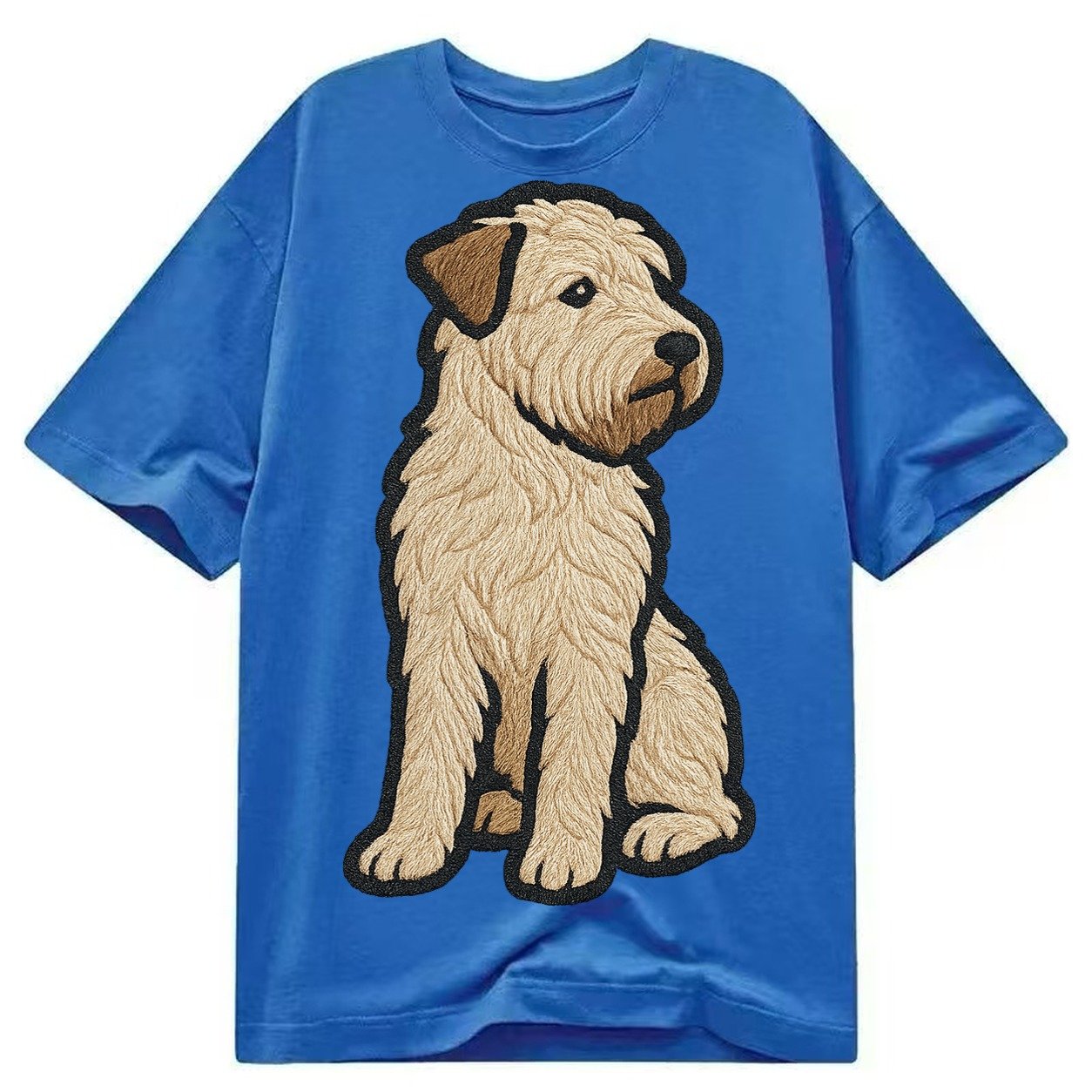 Soft Coated Wheaten Terrier Light Tan Flowing Coat Embroider Classic T-shirt – Blue