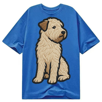 Soft Coated Wheaten Terrier Light Tan Flowing Coat Embroider Classic T-shirt – Blue