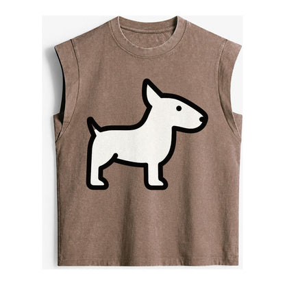 Bull Terrier White Egg Shaped Head Flat Side Profile Vintage Washed Tank – Brown