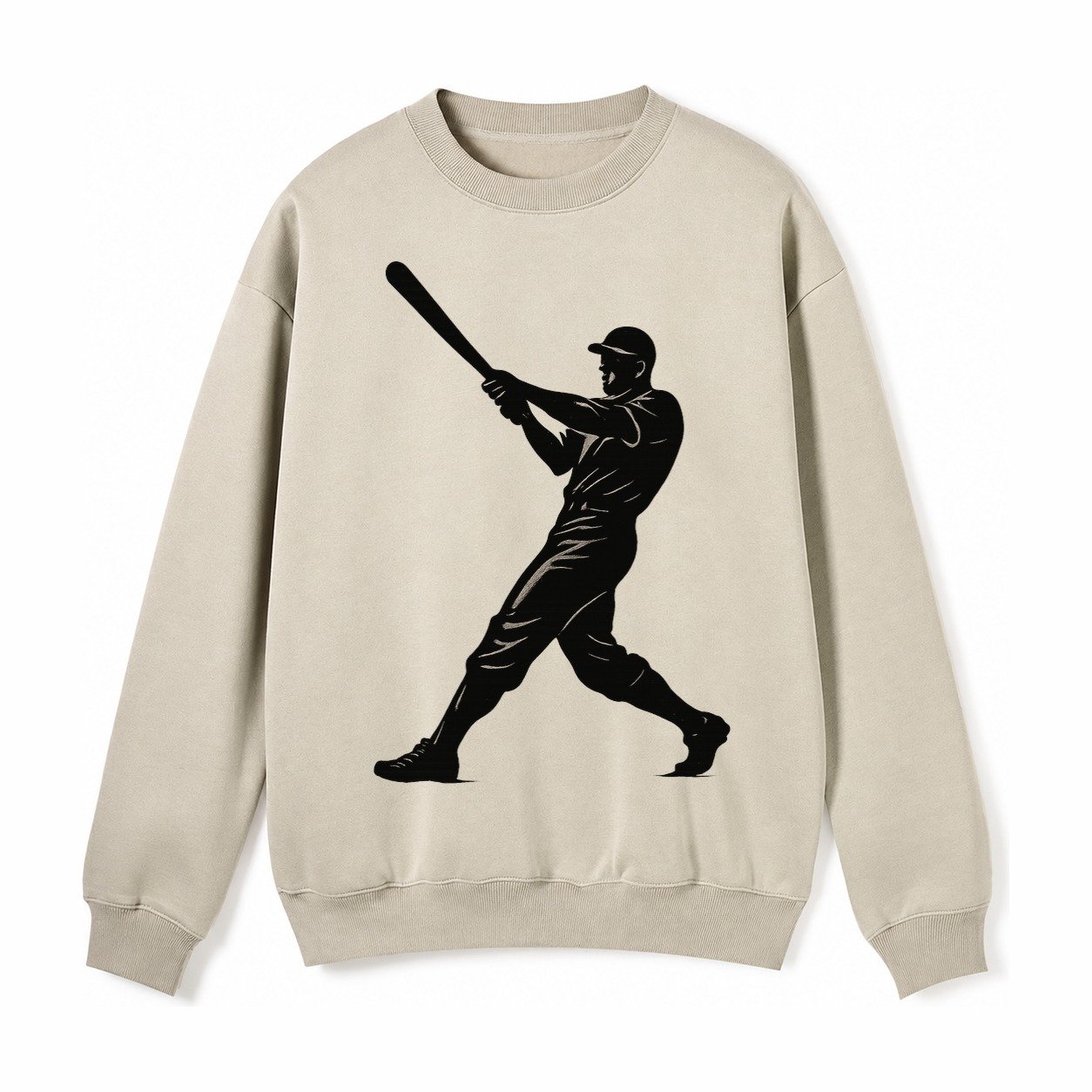 Baseball Batter In Full Swing Fleece Sweatshirt – Light Khaki