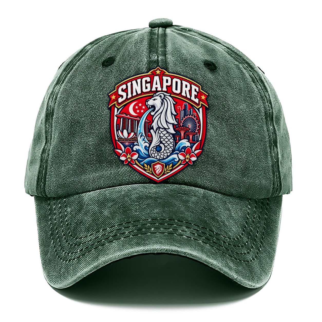 Singapore Retro Badge Country Logos Classic Cap – Forest Mist