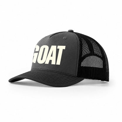 Bold Typography Design Goat Greatest Of All Time Trucker Hat – Dark Grey-Black