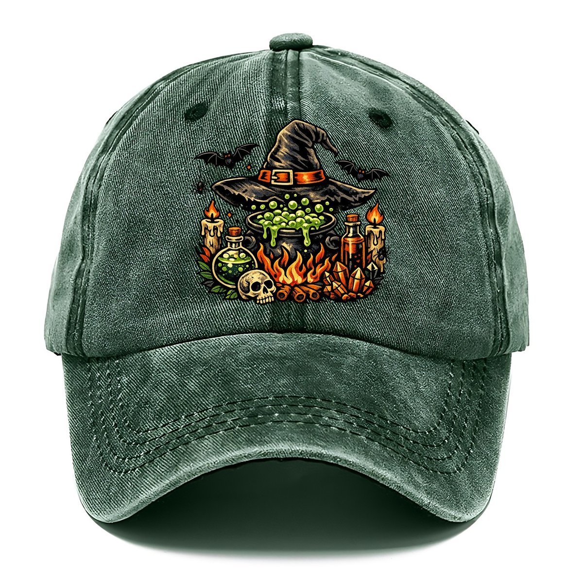 Witch Cauldron Skull Hat Classic Cap – Forest Mist