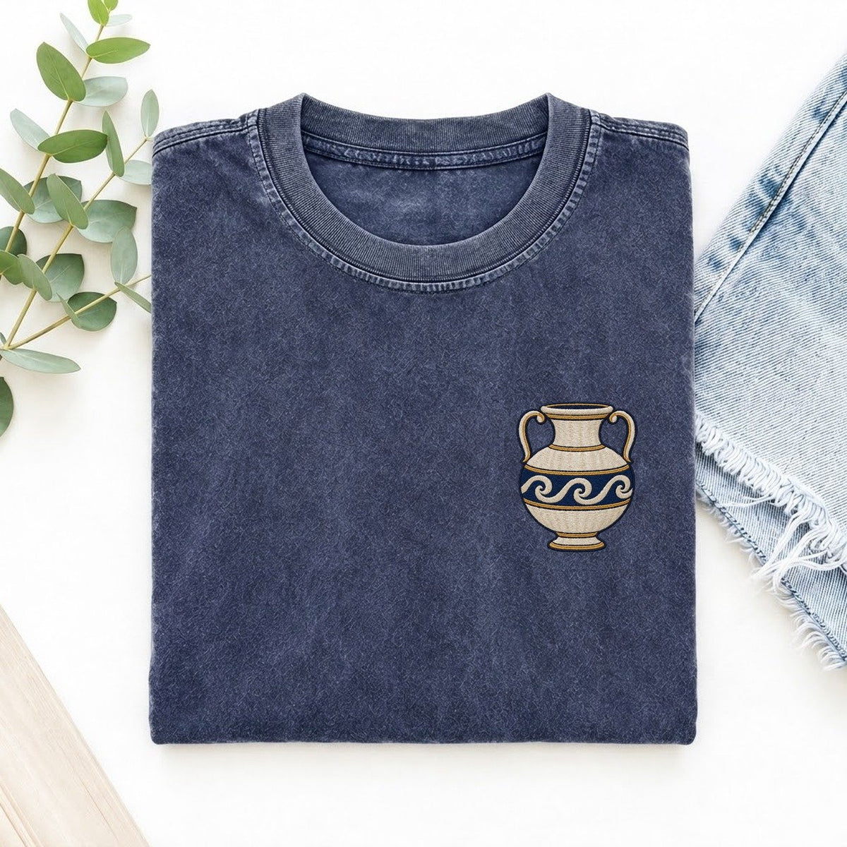 Pottery Vase Symbol Emblems Left Chest Vintage T-shirt – Blue