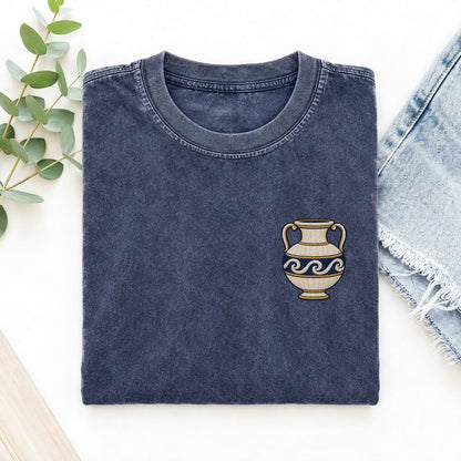 Pottery Vase Symbol Emblems Left Chest Vintage T-shirt – Blue