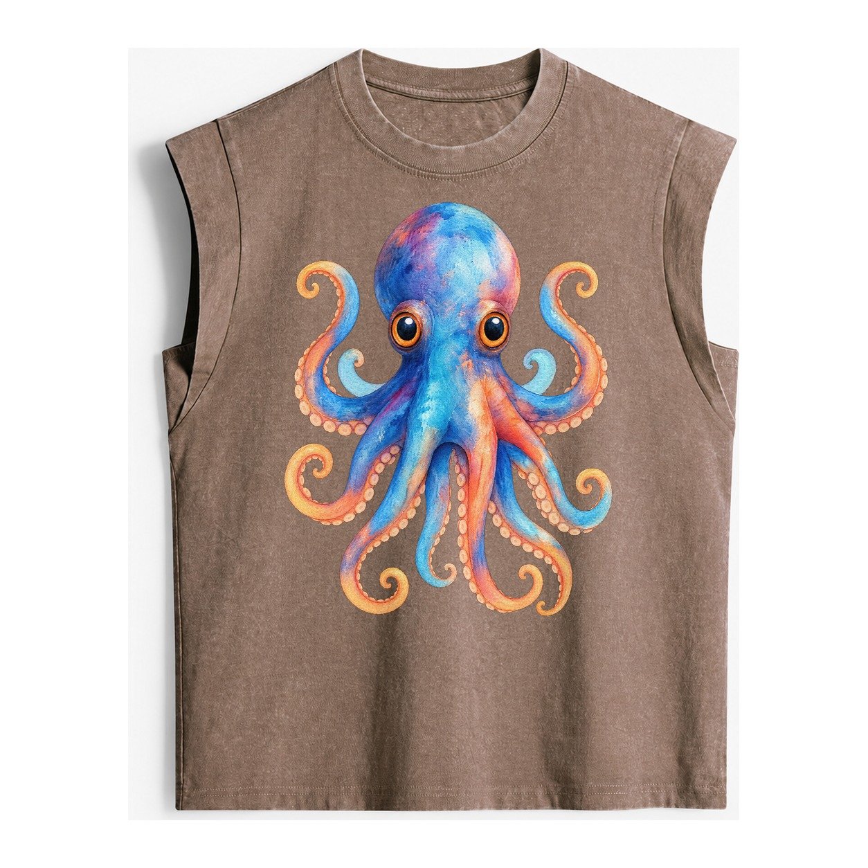 Octopus Cute Vintage Washed Tank – Brown