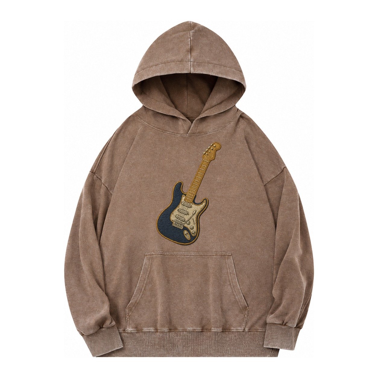 Electric Guitar Vintage Washed Hoodie – Brown