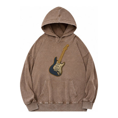 Electric Guitar Vintage Washed Hoodie – Brown