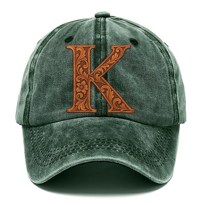 Tooled Leather K Monogram Classic Cap – Forest Mist