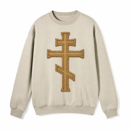 Orthodox Cross Fleece Sweatshirt – Light Khaki