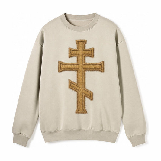 Orthodox Cross Fleece Sweatshirt – Light Khaki