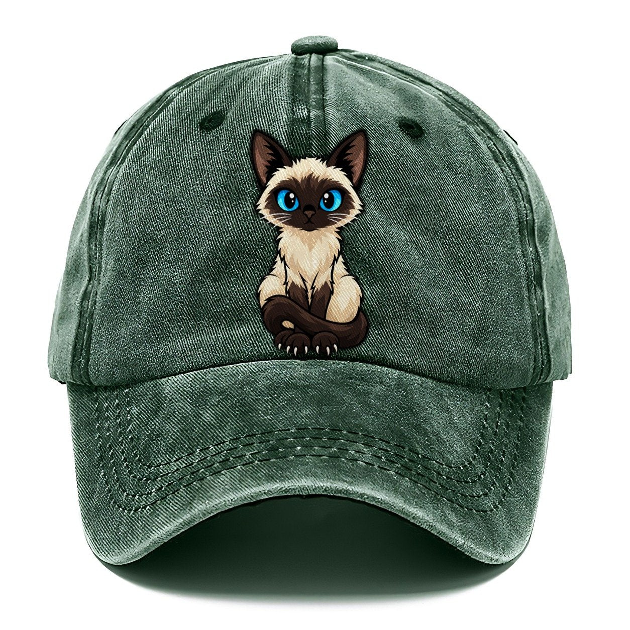 Siamese Sitting Tall Peeking Cats Classic Cap – Forest Mist