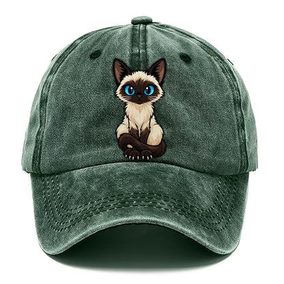 Siamese Sitting Tall Peeking Cats Classic Cap – Forest Mist
