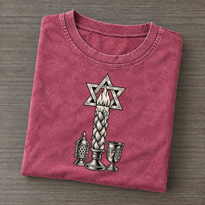 Jewish Havdalah Flame World Faiths Ink Figures Vintage T-shirt – Raspberry
