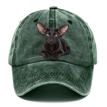 Oriental Shorthair Reclining Paws Forward Realistic Cat Portrait Classic Cap – Forest Mist