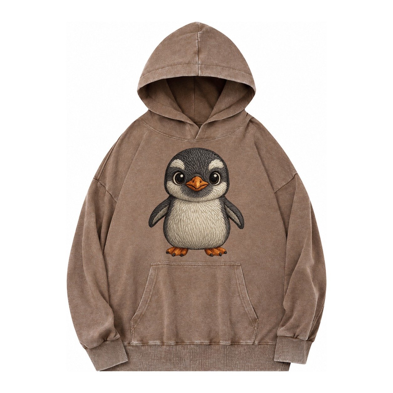 Baby Gentoo Penguin Vintage Washed Hoodie – Brown