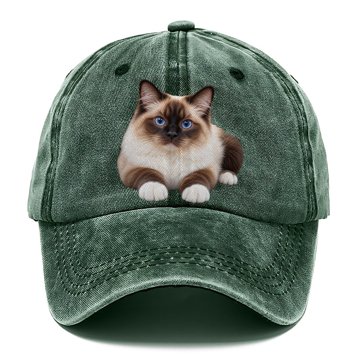 Birman Reclining Paws Forward Realistic Cat Portrait Classic Cap – Forest Mist