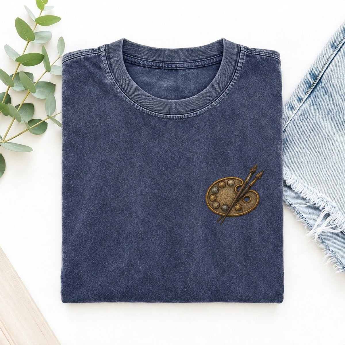 Artist Palette Left Chest Vintage T-shirt – Blue