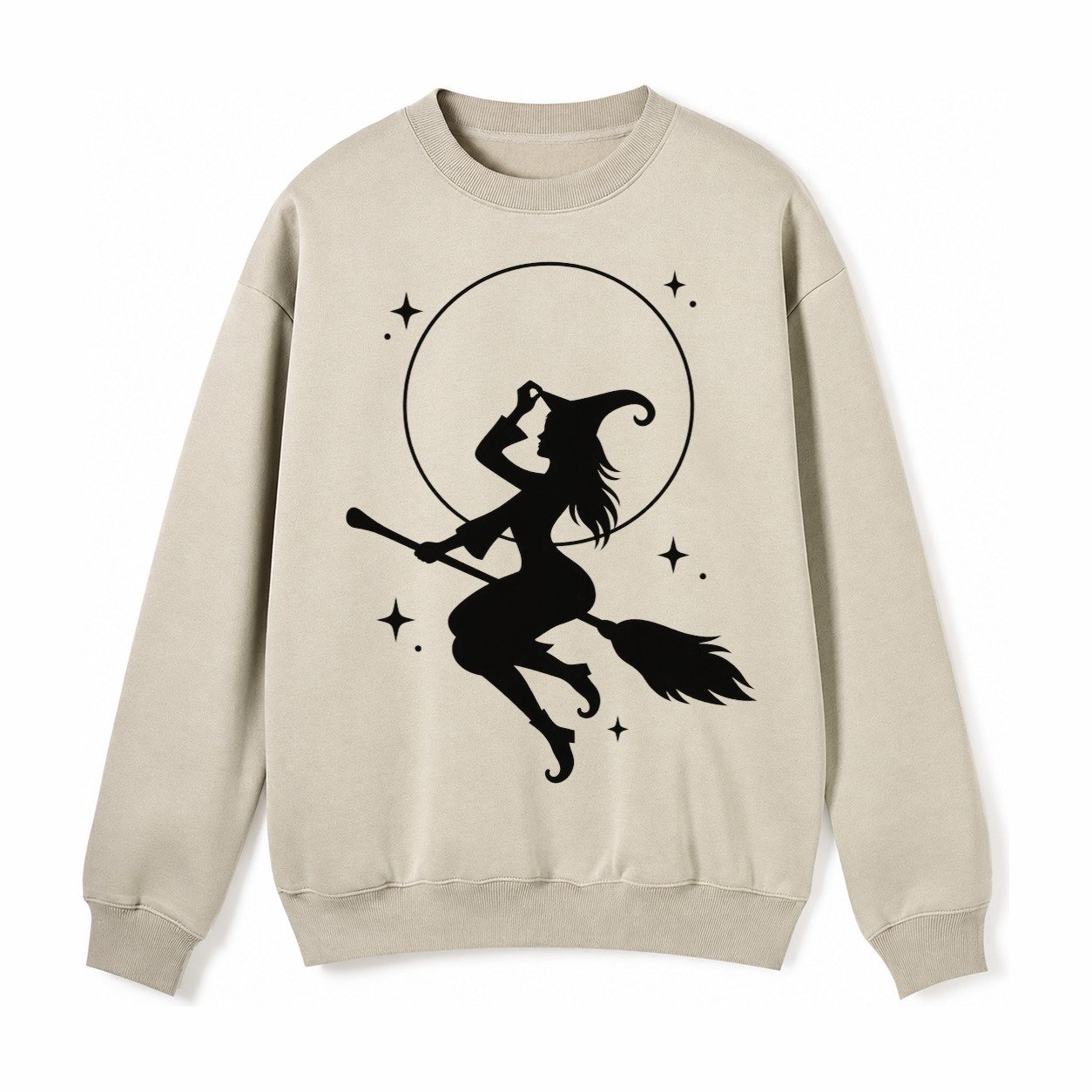 Witch On Broom Fleece Sweatshirt – Light Khaki