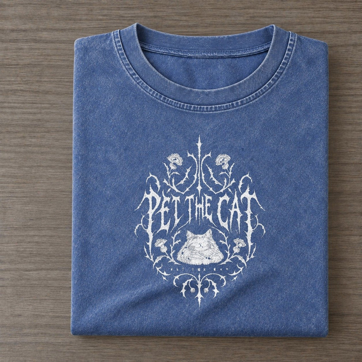 Pet The Cat Unreadable Feelings Vintage T-shirt – Washed Blue