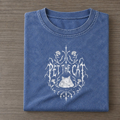 Pet The Cat Unreadable Feelings Vintage T-shirt – Washed Blue