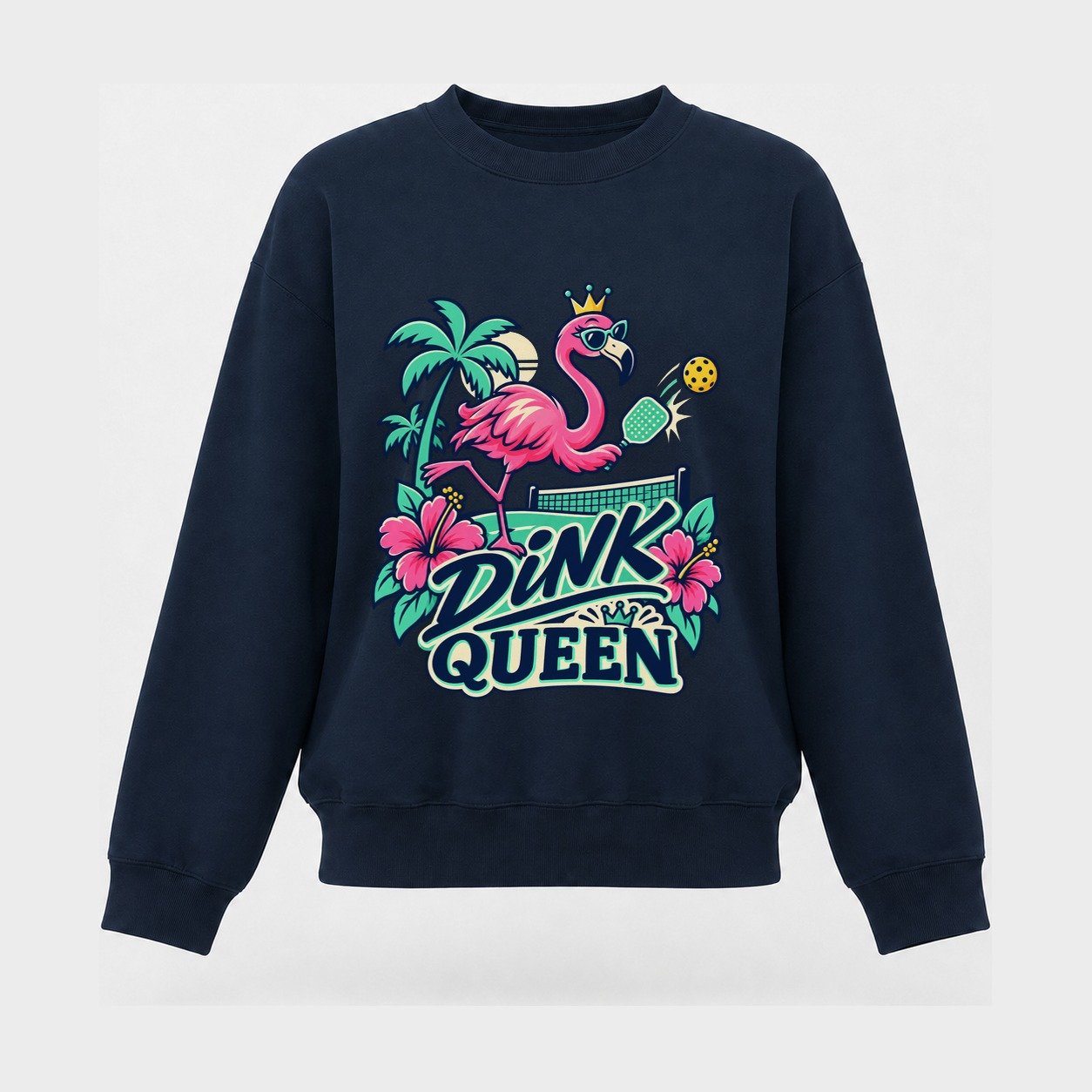 Flamingo Dink Queen Pickleball Life Women's Crewneck Sweatshirt – Navy