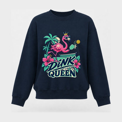 Flamingo Dink Queen Pickleball Life Women's Crewneck Sweatshirt – Navy