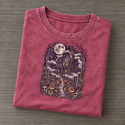 Pumpkin Patch Farmhouse Midnight Haunt Vintage T-shirt – Raspberry