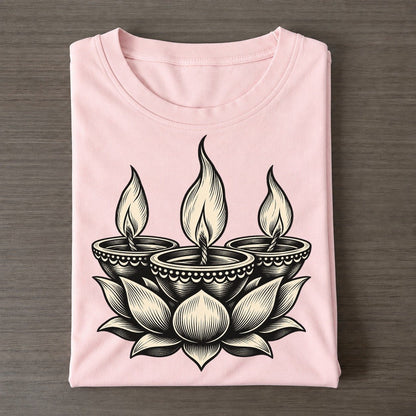 Hindu Diwali Diya Cluster World Faiths Ink Figures Classic T-shirt – Pink