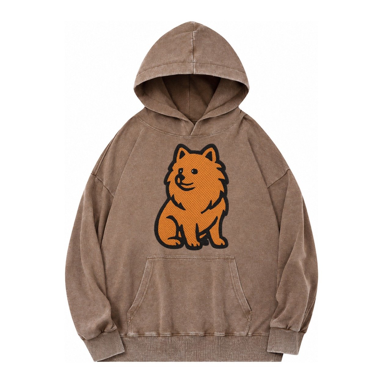 Pomeranian Orange Fluffy Charm Vintage Washed Hoodie – Brown
