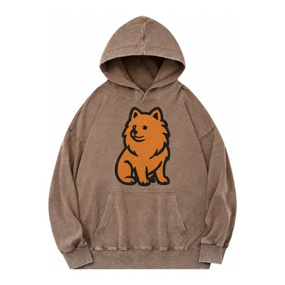 Pomeranian Orange Fluffy Charm Vintage Washed Hoodie – Brown