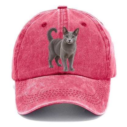 Russian Blue Standing Three Quarter Realistic Cat Portrait Classic Cap – Pomegranate Blush