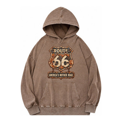 Route 66 Weathered Vintage Washed Hoodie – Brown