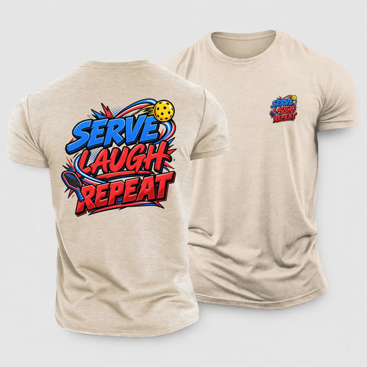 Serve Laugh Repeat Pickleball Life Cotton T-Shirt – Sand
