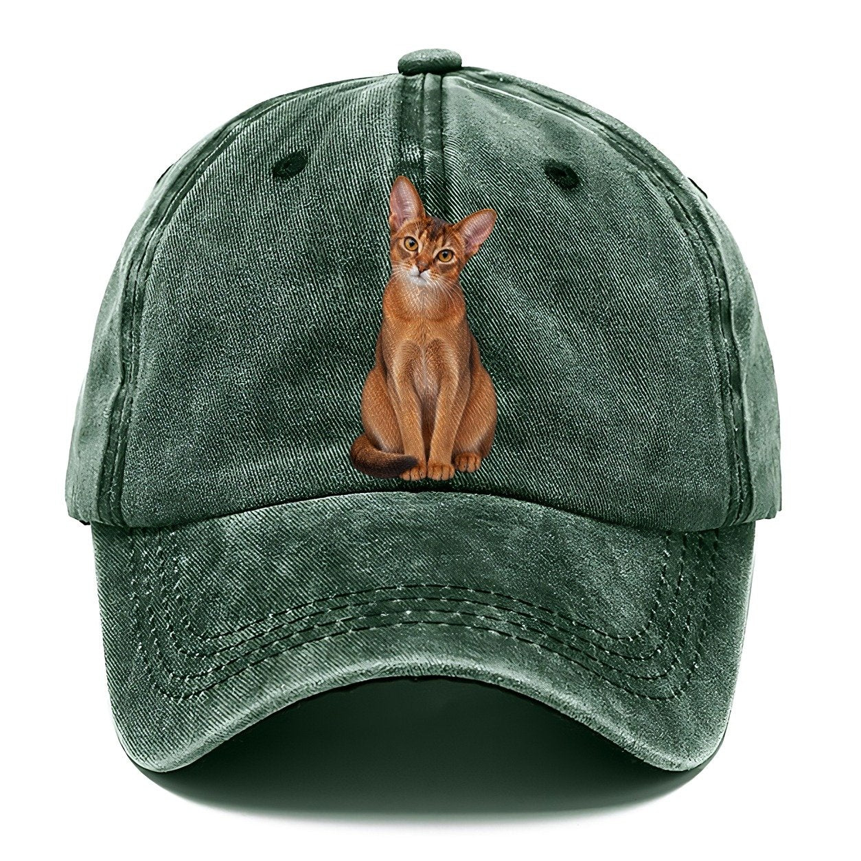 Abyssinian Seated Portrait Realistic Cat Portrait Classic Cap – Forest Mist