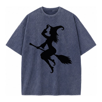 202308151409 Witch On Broom 4 Vintage T-shirt – Blue