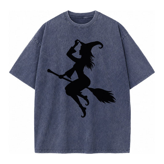 202308151409 Witch On Broom 4 Vintage T-shirt – Blue