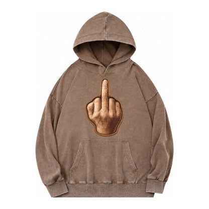 Middle Finger Hand Gesture In Skin Tone Attitude Vintage Washed Hoodie – Brown
