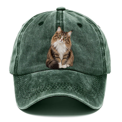 Norwegian Forest Cat Seated Portrait Realistic Cat Portrait Classic Cap – Forest Mist