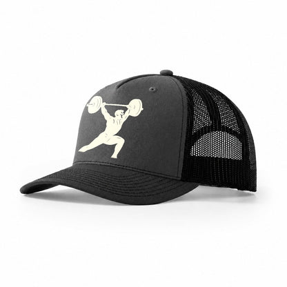 Weightlifter Doing Overhead Snatch Trucker Hat – Dark Grey-Black